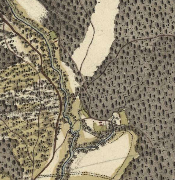 Pierwsze zabudowania w okolicy Nadrzecza na mapie Heldensfelda (1801-1804)
